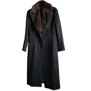 JOINUS Elegant Black double breasted Coat with Faux Fur Collar size M